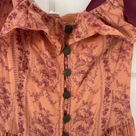 Kimchi Blue Dusty Rose Floral Midi Dress with Maroon Tie-Straps - Picture 3 of 4